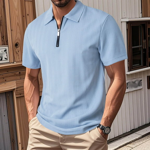 3XLT Men's Polo Shirts With Pocket Summertime Fashion Elasticity Casual Loose Zipper Lapel Short Sleeve