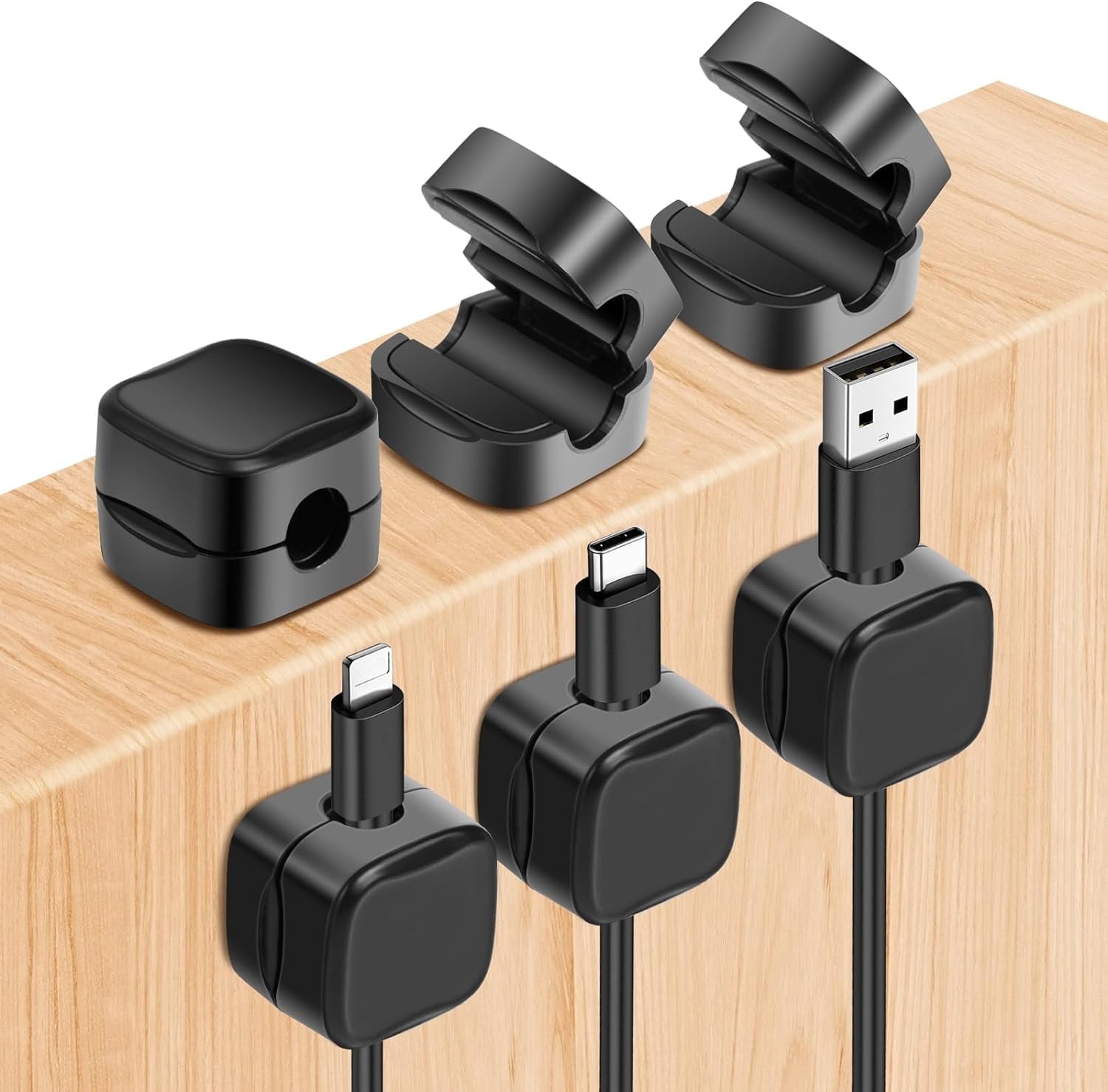 3XR Table Mount Cable Clips Cord Holder, Black, 6 Pack