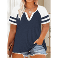 thumbnail image 1 of NISVIYA Summer Plus Size Tops for Women Baseball Shirts Striped Tunics Woman Jersey T-shirts Navy Blue, 1 of 5