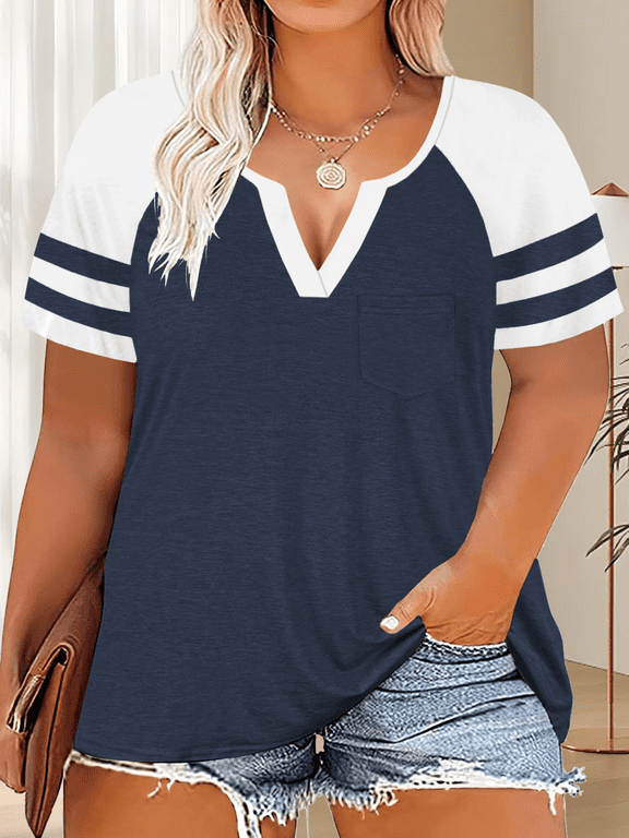 Summer Plus Size Tops for Women Baseball Shirts Striped Tunics Woman Jersey T-shirts Navy Blue