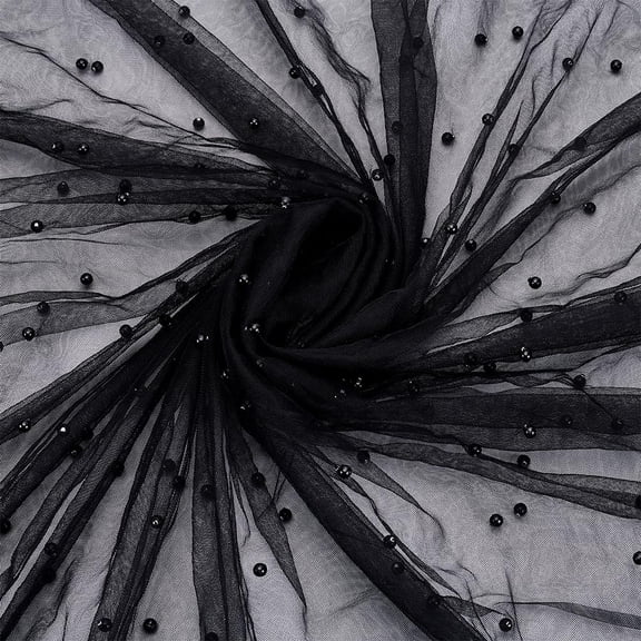 3Yards59inch Black Pearl Mesh Fabric Pearl Beaded Tulle Fabric Lace Fabric Net Tulle Lace Accessories Fabric for Wedding Dress Bridal Veil Clothes Sewing DIY Crafts