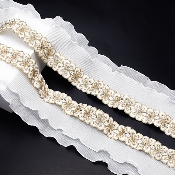 3Yards Polyester Lace Ribbon with Gold/Silver Wire Gold 3-1/2 inch(90mm) for DIY