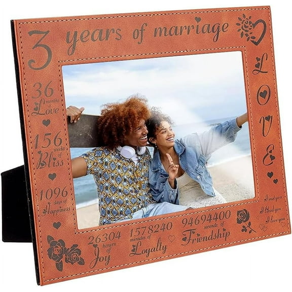 3Years of Marriage Engraved Leather Picture Frame 5x7inch