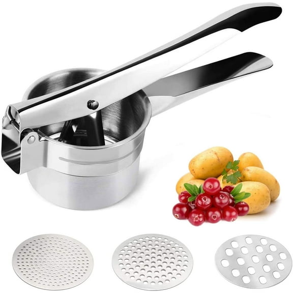 Food-Grade Stainless Steel Potato Ricer Masher, Baby Food Mill, Fruit and Vegetables Masher, Large Capacity, with 3 Interchangeable Discs, Easy to Clean