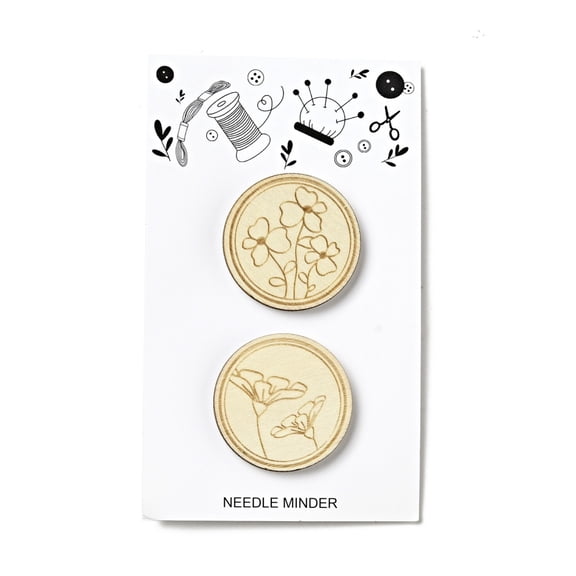 3bags Wood Needle Pin Catcher Holder Flat Round for Cross Stitch Tool Supplies Flower Pattern 100x60x8mm 2pcs/bag