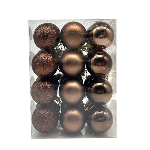 3cm Christmas Tree Balls, 24-Pack Coffee Brown Ornaments, Square Box Set, Shatterproof Xmas Decor, Festive Tree Pendant,Holiday Christmas Decorations