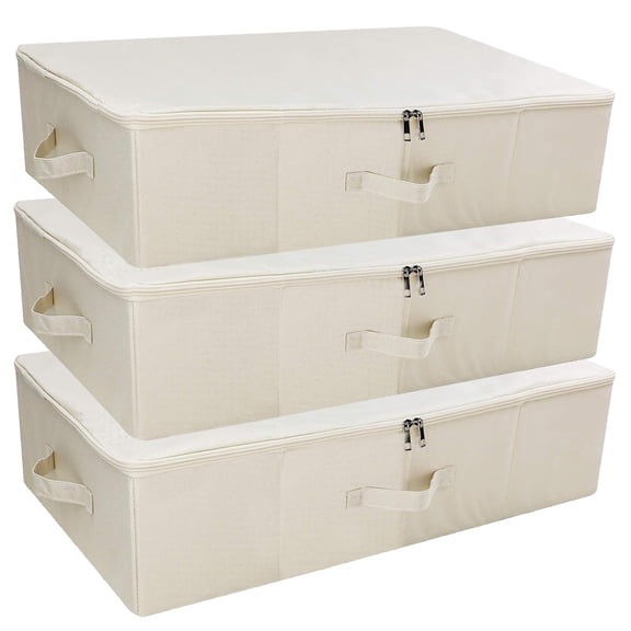 3collapsible Rigid Underbed Storb 27.5 * 15.7 7" Folding Fabric Boxes For Clothing Blankets Shoes In Closet Wardrobe Beige
