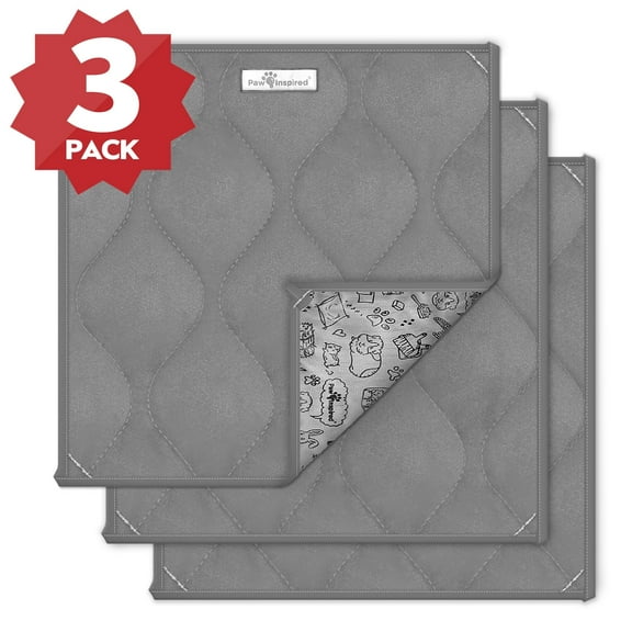 3ct 12x12" Paw Inspired Guinea Pig Cage Liner Pads | Washable Fleece Bedding , Pet Bed Mat for Guinea Pigs, Ferrets, Rabbits, Hamsters, Small Animals |Absorbent Pee Pad with Waterproof Bottom (Gray)
