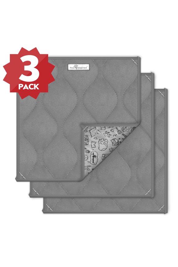 3ct 12x12" Paw Inspired Guinea Pig Cage Liner Pads | Washable Fleece Bedding , Pet Bed Mat for Guinea Pigs, Ferrets, Rabbits, Hamsters, Small Animals |Absorbent Pee Pad with Waterproof Bottom (Gray)