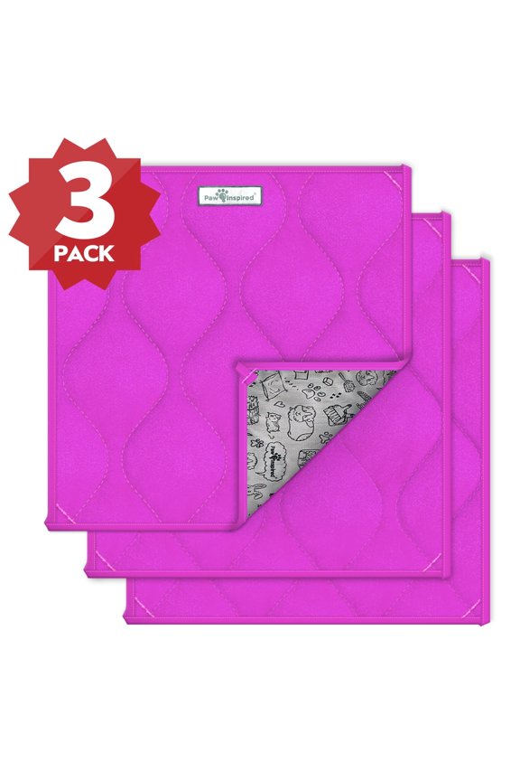 3ct 12x12" Paw Inspired Guinea Pig Cage Liner Pads | Washable Fleece Bedding , Pet Bed Mat for Guinea Pigs, Ferrets, Rabbits, Hamsters, Small Animals |Absorbent Pee Pad with Waterproof Bottom (Pink)