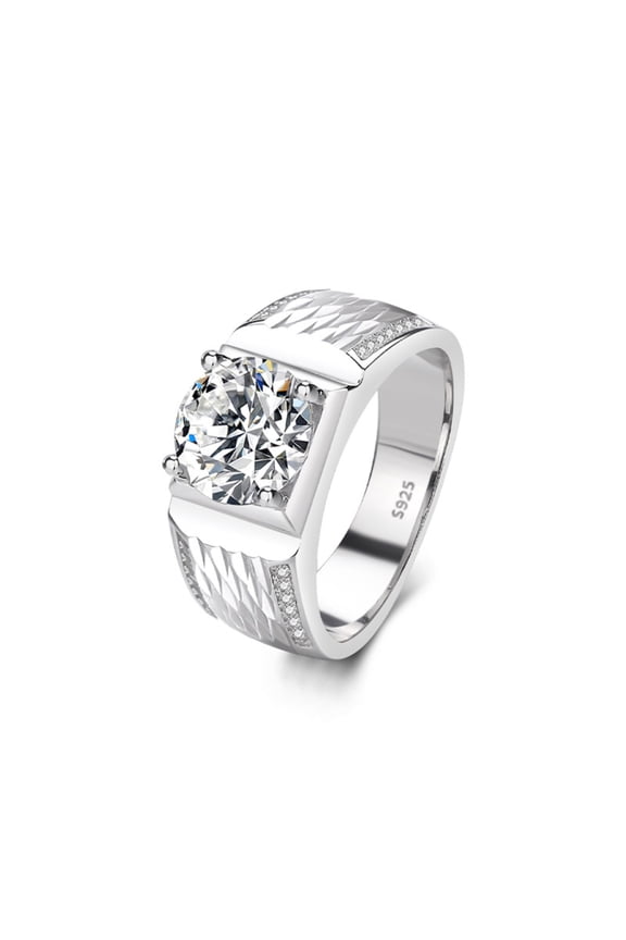 3ct Moissanite Engagement Rings for Men Round Cut Sterling Silver Anniversary Promise Ring D Color VVS1 Moissanite Rings Diamond Rings with Certificate