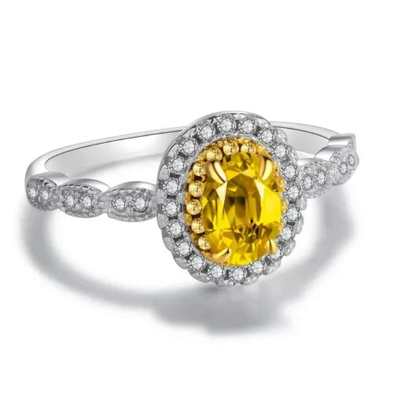 3ct Oval Cut Yellow Topaz White CZ Band Women's 925 Silver Wedding Ring Sz 4-9.5