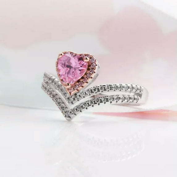3ct Pink CZ Love Heart Crown Band 925 Silver Womens Fashion Wedding Ring Sz 5-10
