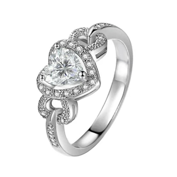 3ct Pink/White Love Heart Zirconia Band 925 Silver Women's Wedding Ring Size 4-9