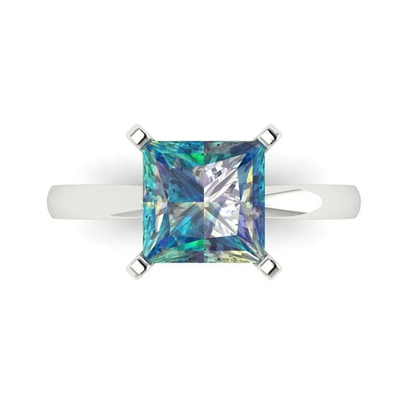 3 ct Princess Cut Blue Moissanite Solitaire Engagement Ring for Women in 18K White Gold