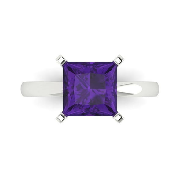 Solitaire Engagement Ring for Women - 3ct Natural Amethyst in 18K White Gold Promise Ring