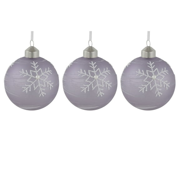 Northlight 3ct Purple Glass Ball Christmas Ornaments with Snowflakes 3" (80mm)
