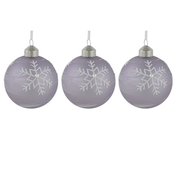 Northlight 3ct Purple Glass Ball Christmas Ornaments with Snowflakes 3" (80mm)