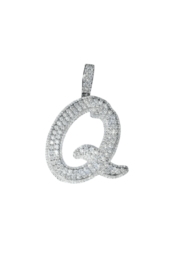 3ct Real Moissanite Men's Initial Letter "Q" Pendant 14k White Gold Plated
