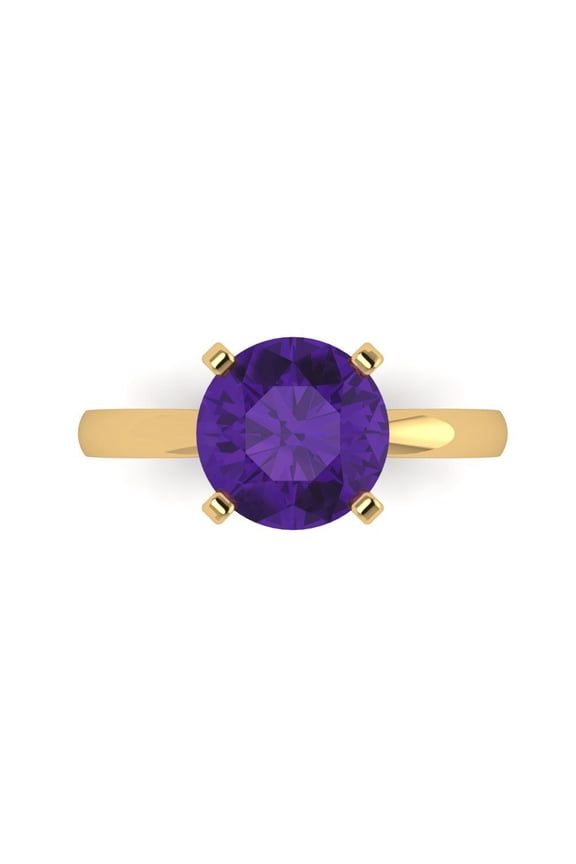 Solitaire Engagement Ring for Women - 3ct Natural Amethyst in 18K Yellow Gold Promise Ring