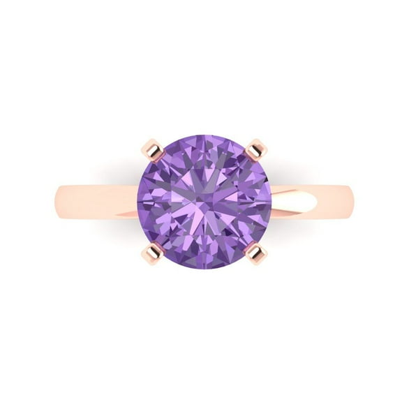 Solitaire Engagement Ring for Women - 3ct Simulated Alexandrite in 14K Rose Gold Promise Ring