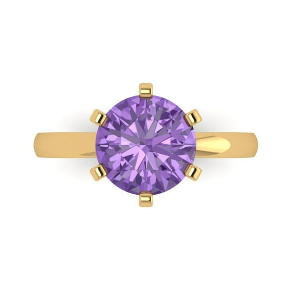 Solitaire Engagement Ring for Women - 3ct Simulated Alexandrite in 14K Yellow Gold Promise Ring
