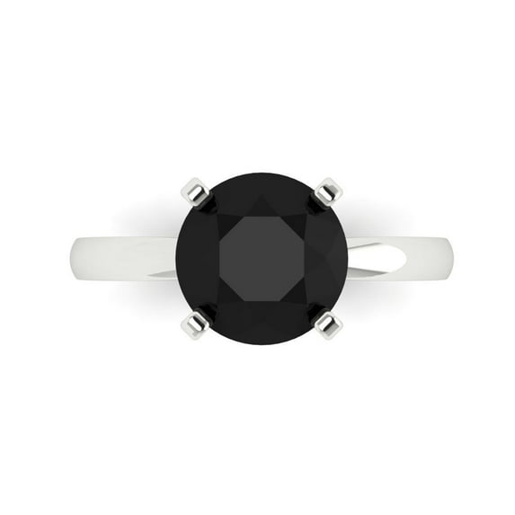 3ct Round Cut Black Natural Onyx 18k White Gold Engraving Statement Bridal Wedding Solitaire Designer Ring Size 6.5