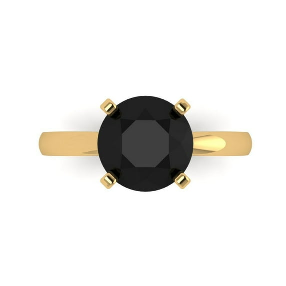 3ct Round Cut Black Natural Onyx 18k Yellow Gold Engraving Statement Bridal Wedding Solitaire Designer Ring Size 6
