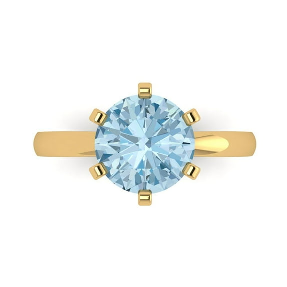 Clara Pucci 14K Yellow Gold 3ct Blue Solitaire Ring for Women