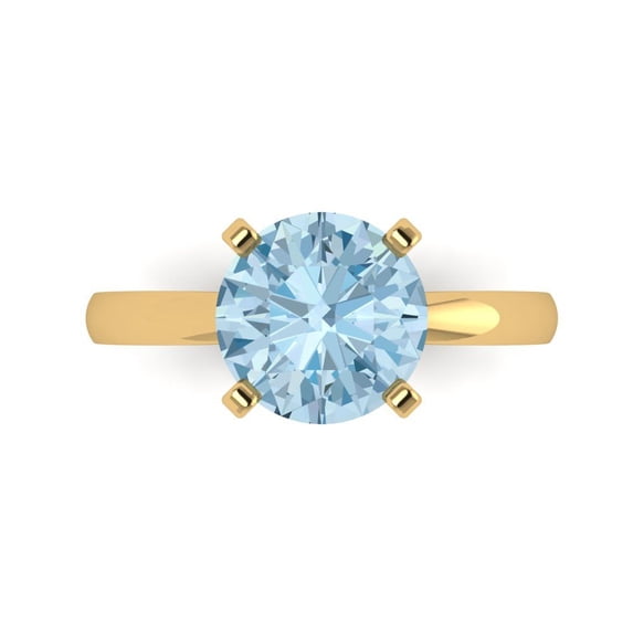 Clara Pucci 14K Yellow Gold 3ct Blue Solitaire Ring for Women