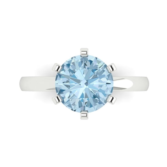 3ct Round Cut Blue Crystal 18k White Gold Engraving Statement Bridal Wedding Solitaire Designer Ring Size 3.5