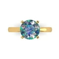 thumbnail image 1 of 3ct Round Cut Blue Moissanite 18k Yellow Gold Engraving Statement Bridal Wedding Solitaire Designer Ring Size 10.5, 1 of 5