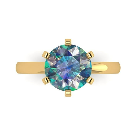 3ct Round Cut Blue Moissanite 18k Yellow Gold Engraving Statement Bridal Wedding Solitaire Designer Ring Size 8