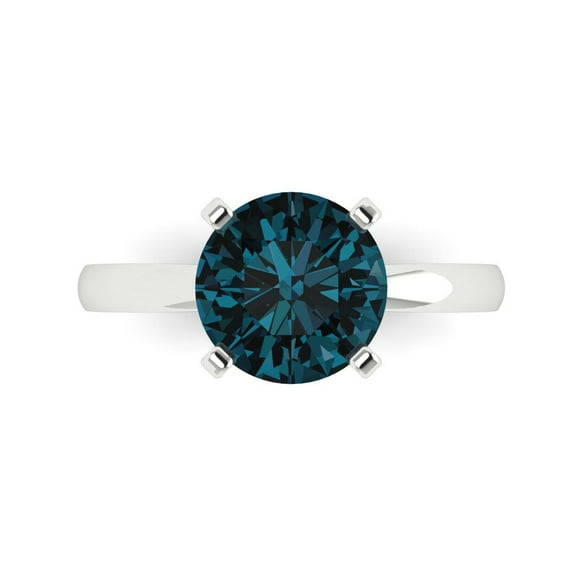 Clara Pucci 14K White Gold 3ct LondonBlueTopaz Solitaire Ring for Women