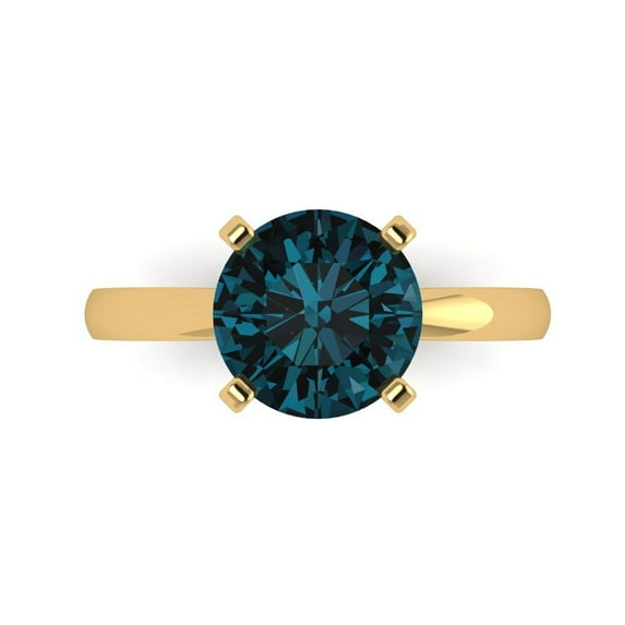 3ct Round Cut Blue Natural London Blue Topaz 18k Yellow Gold Engraving Statement Bridal Wedding Solitaire Designer Ring Size 10.5