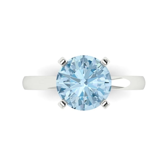 Clara Pucci 14K White Gold 3ct SkyBlueTopaz Solitaire Ring for Women