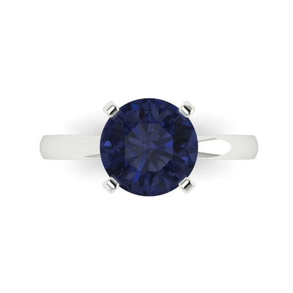 3ct Round Cut Blue Sapphire 18k White Gold Engraving Statement Bridal Wedding Solitaire Designer Ring Size 4.5