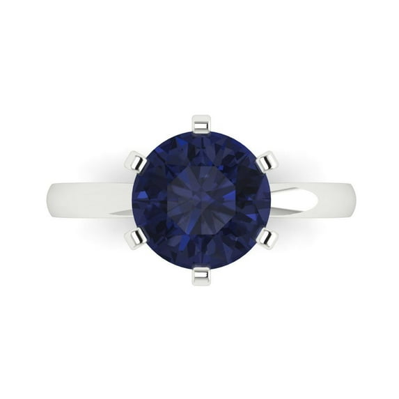 3ct Round Cut Blue Sapphire 18k White Gold Engraving Statement Bridal Wedding Solitaire Designer Ring Size 9.5