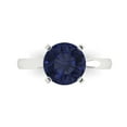 thumbnail image 1 of 3ct Round Cut Blue Sapphire 18k White Gold Engraving Statement Bridal Wedding Solitaire Designer Ring Size 9.5, 1 of 5