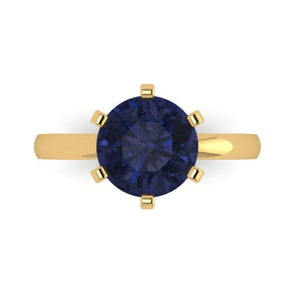 3ct Round Cut Blue Sapphire 18k Yellow Gold Engraving Statement Bridal Wedding Solitaire Designer Ring Size 7