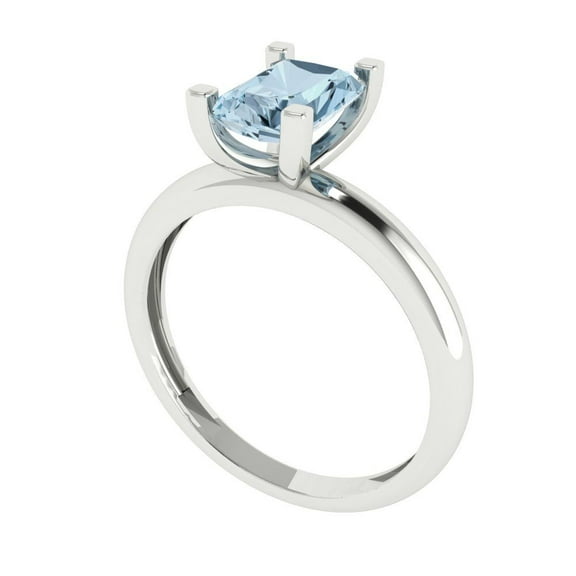 3ct Round Cut Blue Crystal 18k White Gold Engraving Statement Bridal Wedding Solitaire Designer Ring Size 3.75