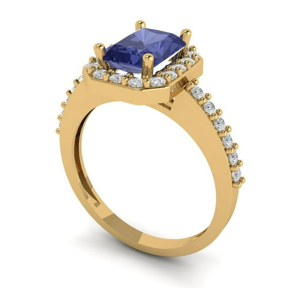 3ct Round Cut Blue Crystal 18k Yellow Gold Engraving Statement Bridal Wedding Solitaire Designer Ring Size 10