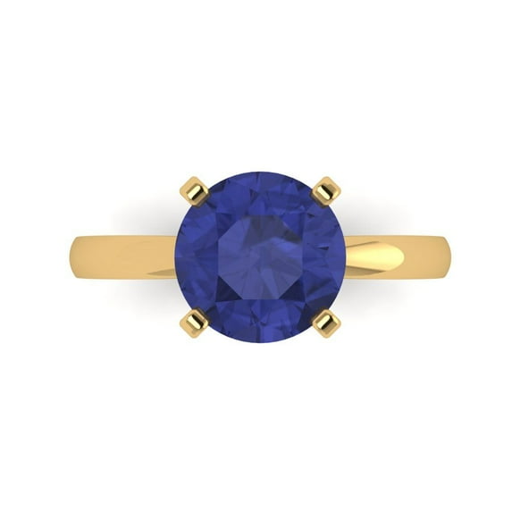 3ct Round Cut Blue Tanzanite 18k Yellow Gold Engraving Statement Bridal Wedding Solitaire Designer Ring Size 6.5