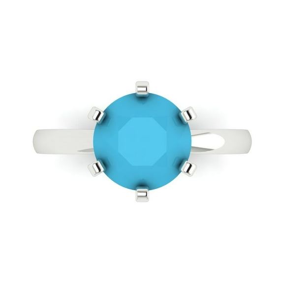 Clara Pucci 14K White Gold 3ct Turquoise Solitaire Ring for Women