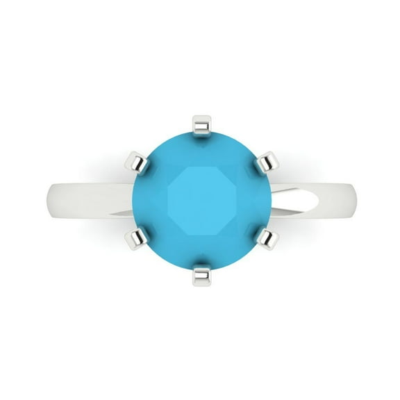 3ct Round Cut Blue Turquoise 14k White Gold Engraving Statement Bridal Wedding Solitaire Designer Ring Size 7.5