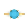 thumbnail image 1 of 3ct Round Cut Blue Turquoise 18k Yellow Gold Engraving Statement Bridal Wedding Solitaire Designer Ring Size 4, 1 of 5