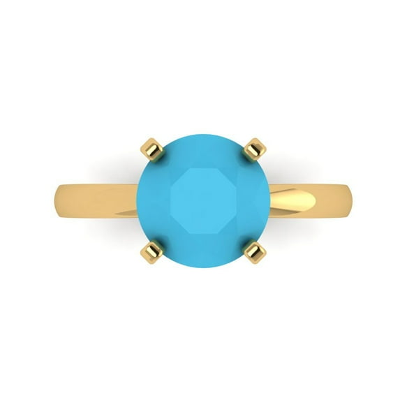 3ct Round Cut Blue Turquoise 18k Yellow Gold Engraving Statement Bridal Wedding Solitaire Designer Ring Size 7
