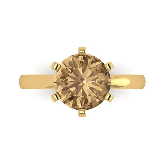 Clara Pucci 14K Yellow Gold 3ct Champagne Solitaire Ring for Women