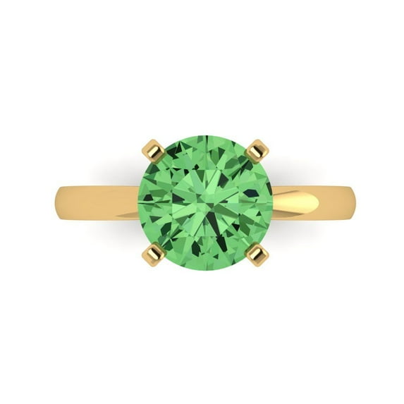 3ct Round Cut Green Crystal 18k Yellow Gold Engraving Statement Bridal Wedding Solitaire Designer Ring Size 4.5