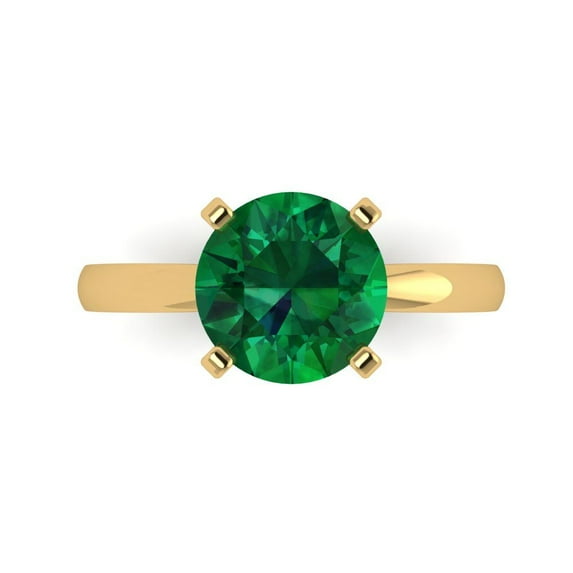 Clara Pucci 14K Yellow Gold 3ct Emerald Solitaire Ring for Women